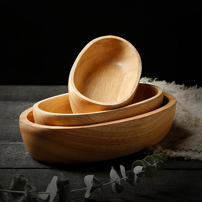 Boat Shape Serving Bowl  Natural Solid Oval Wooden Bowl