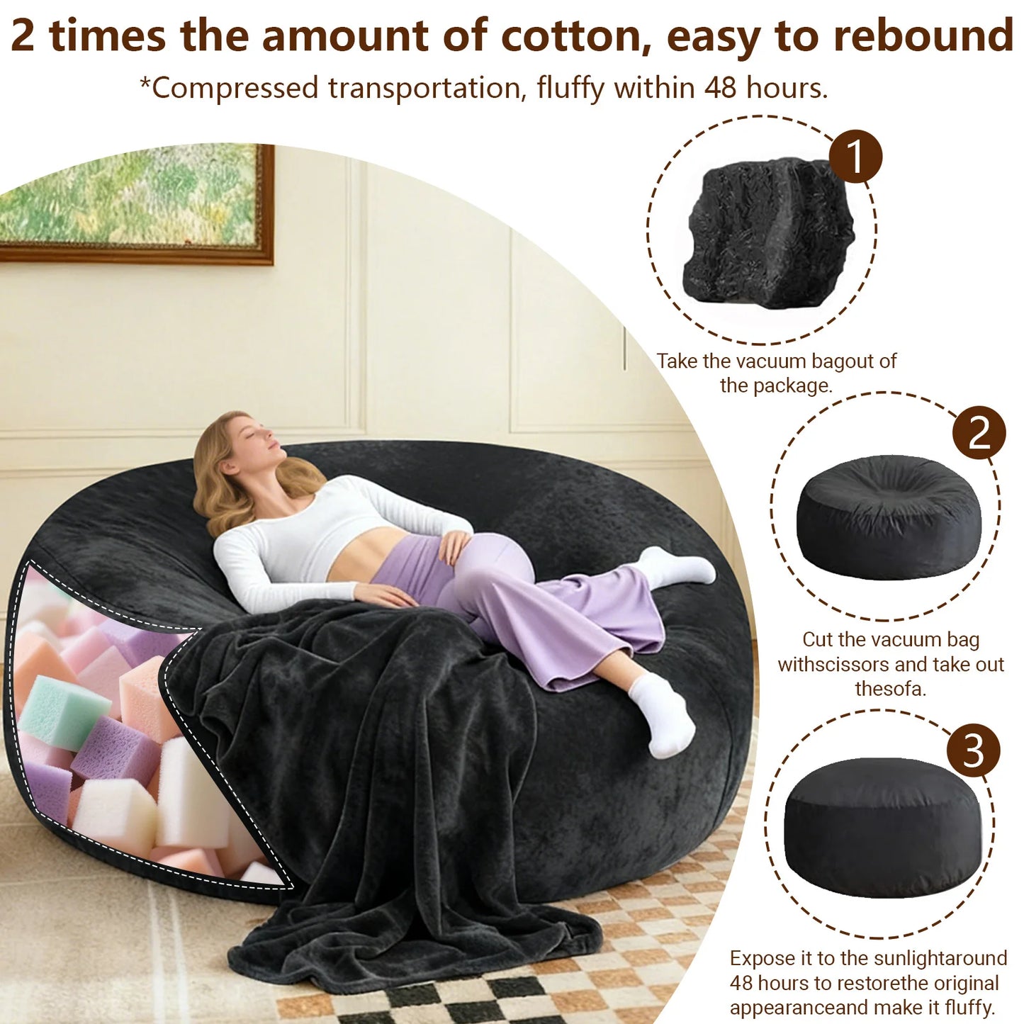 100CM×100CM×60CM, adult beanbag chair  memory foam chair, washable cover