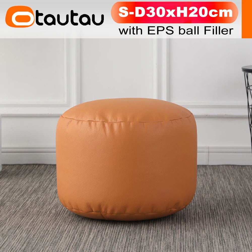 Small Round Faux Leather Ottoman Stool Beanbag Pouf