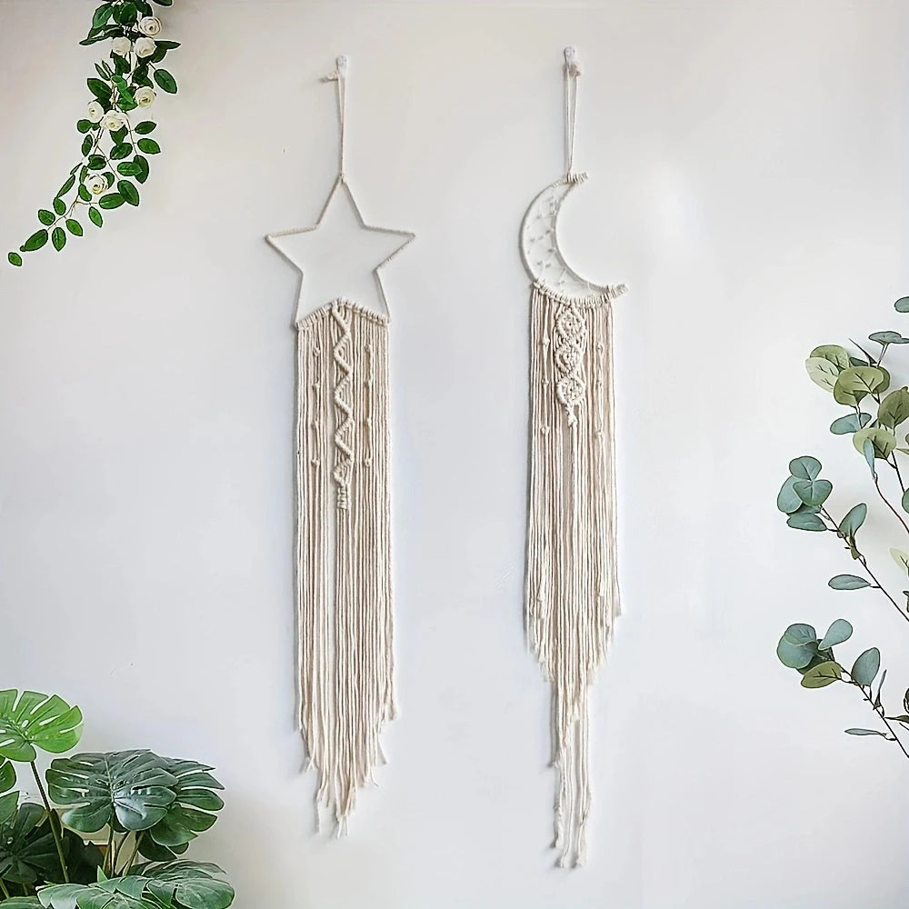 2pcs Star and Moon woven pendant