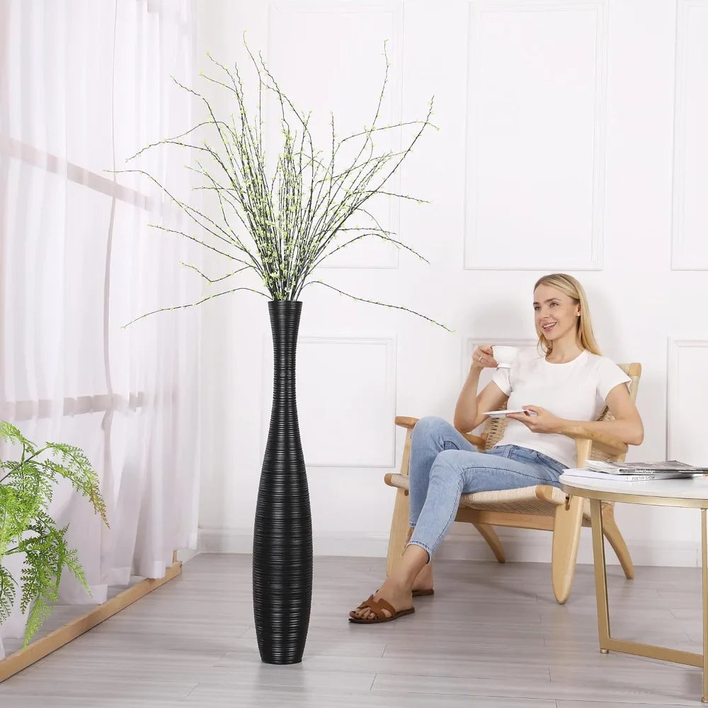 Elegant Tall Black Resin Floor Vase, 34 inches
