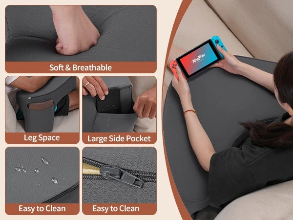 Gaming Reading Pillow Ergonomic Soft Memory Foam 3 Legs