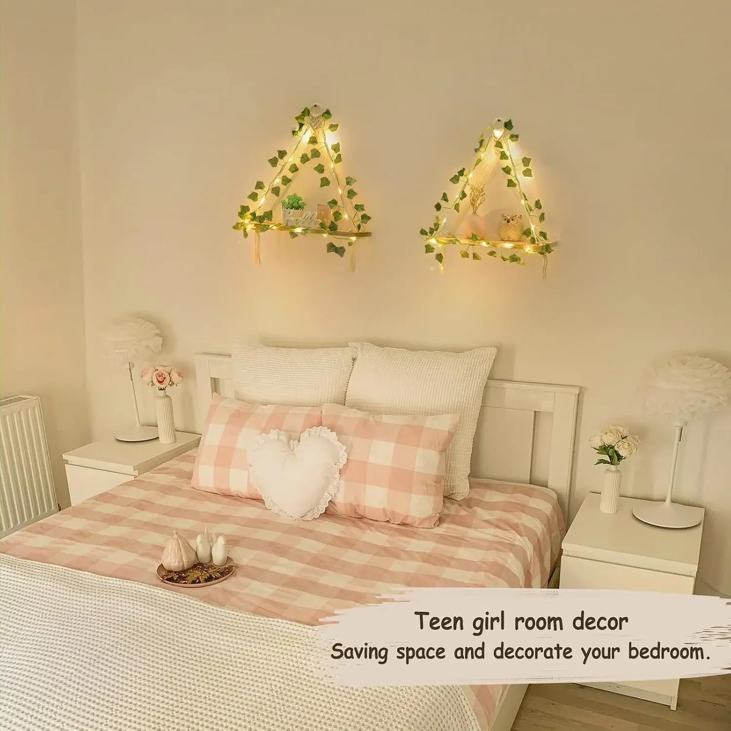 Artificial Ivy Macrame Hanging Shelves with Lights Set of 2