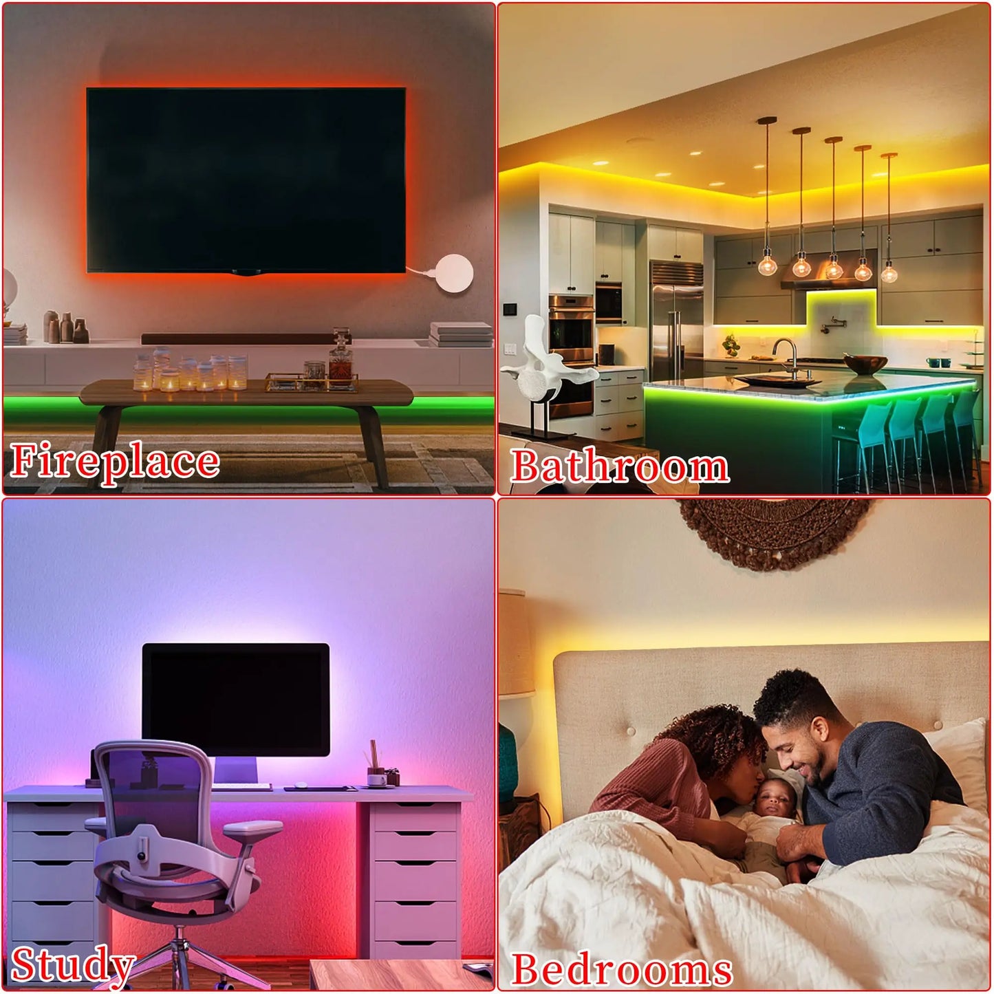16ft/49ft/98ft/196ft Long LED Strip Lights - Color-Changing RGB Music Sync LED Rope