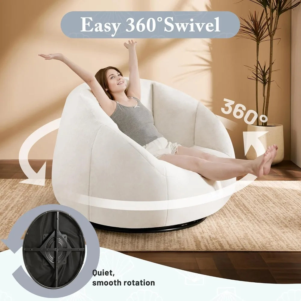 Swivel Giant Bean Bag Chair with Ottoman - Oversized
