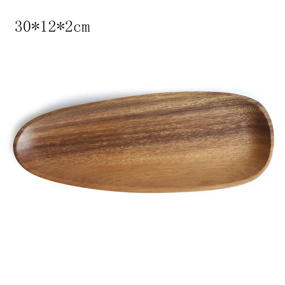 Walnut & Acacia Irregular Oval Solid Wood Dinner Plate