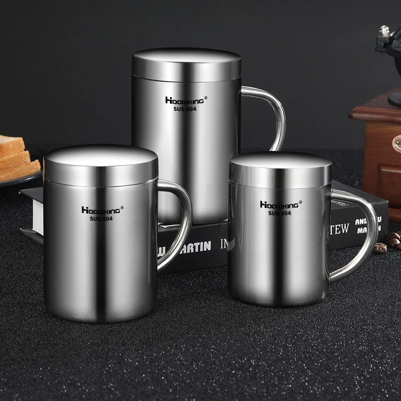 200ml-500ml Mug, 304 Stainless Steel Double Cover Coffee Mug, Beer Mug,