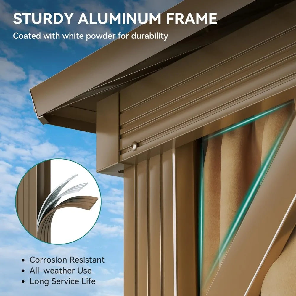 Gazebo 12x18ft Hardtop Heavy Duty Double Roof Outdoor Upgraded Galvanized w/Nettings Curtains Steel Combined of Horizontal Vert