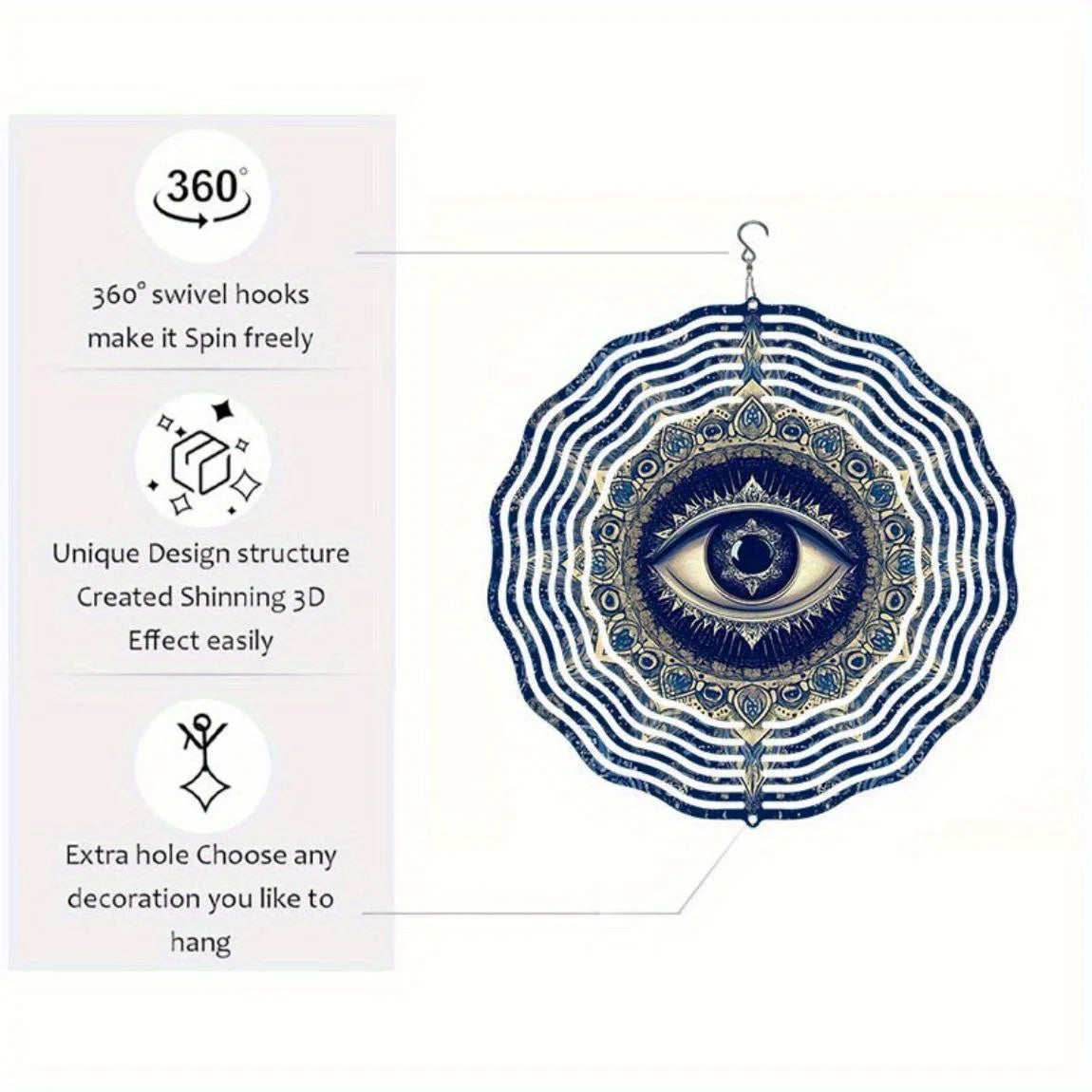 Handmade Blue Evil Eye Mandala Metal Wind Chime