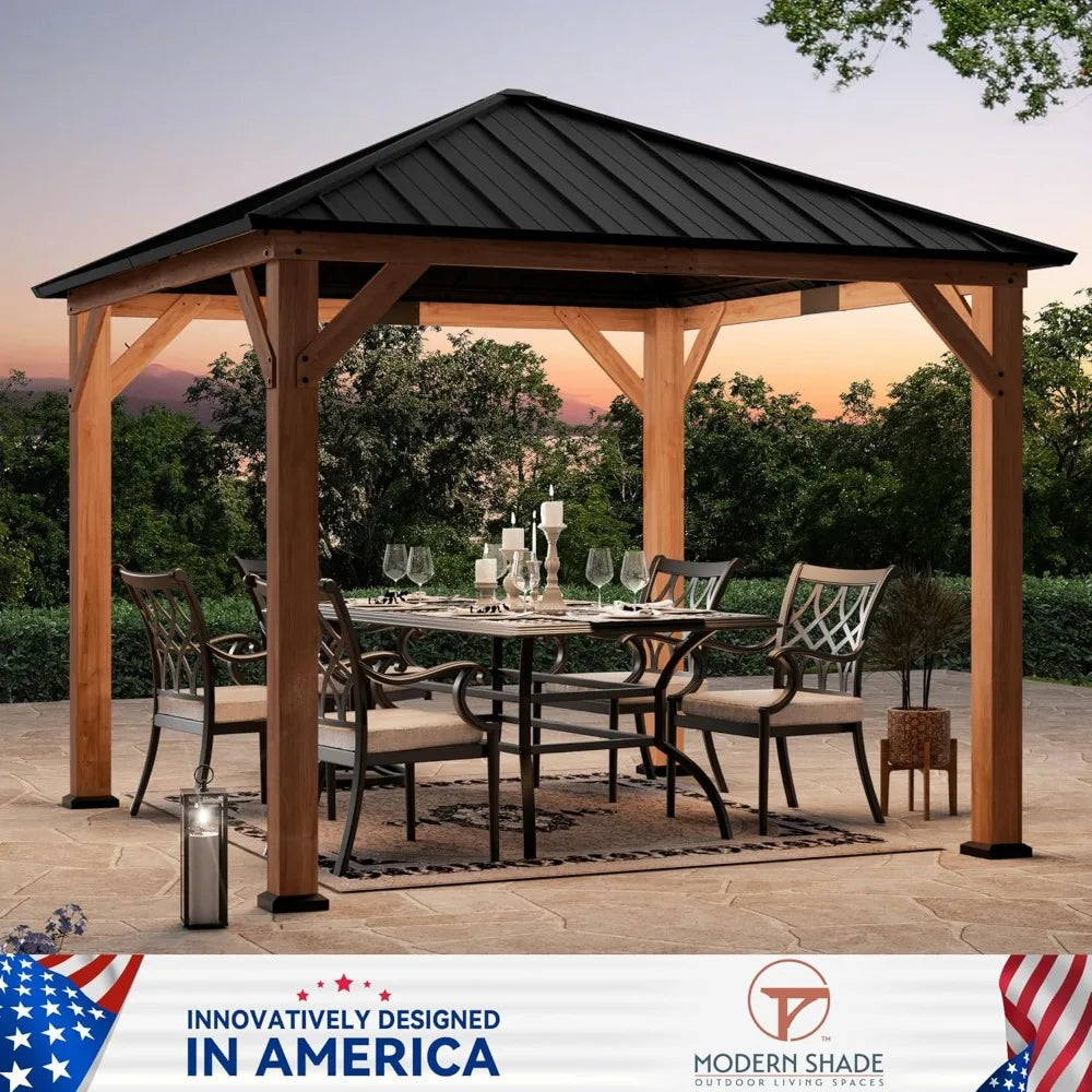 Wood Grill Gazebo 10' x 10',  Steel Hardtop Roof, Cedar Framed
