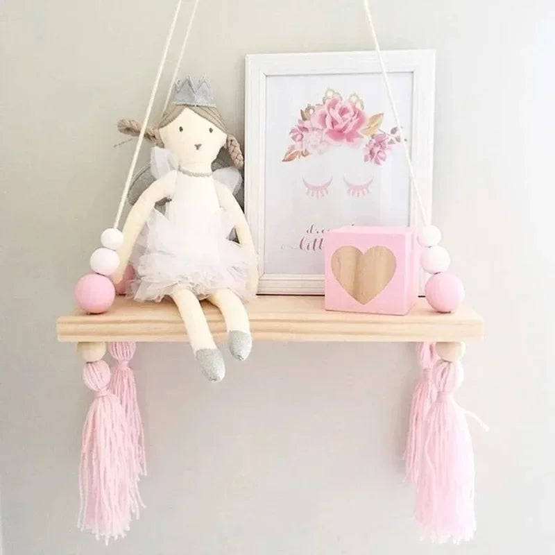 Nordic style colorful tassel wooden Wall Shelf Wall