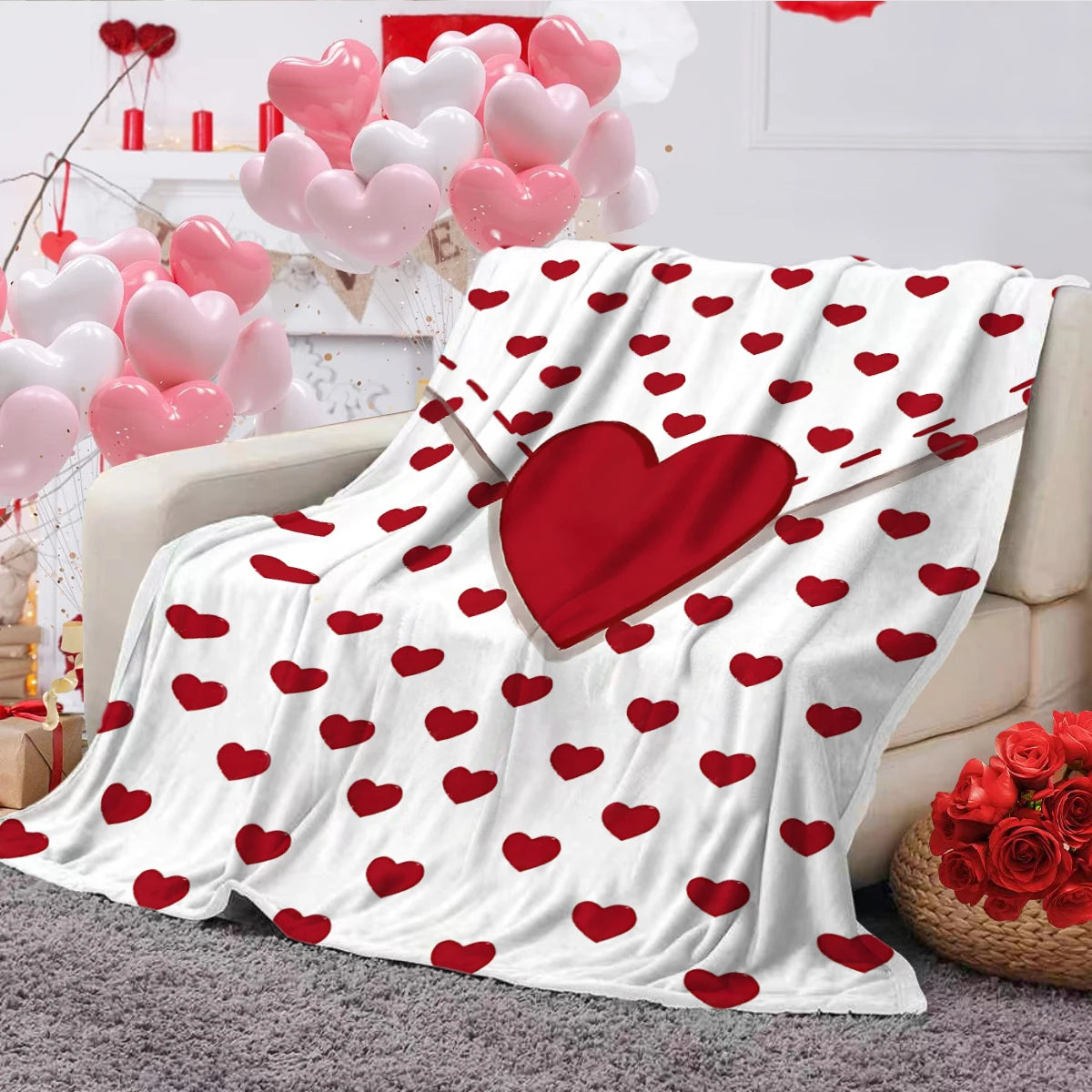 1pc  blanket, ultra soft and comfortable  heart-shaped rose