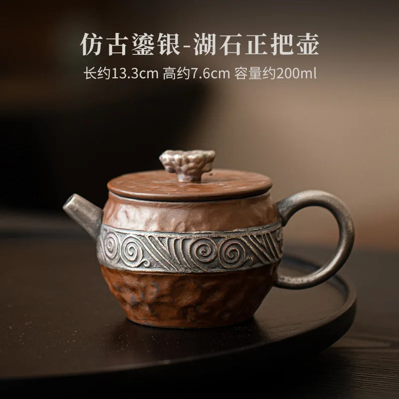 Antique Gilded Silver Lotus Ceramic Teapot