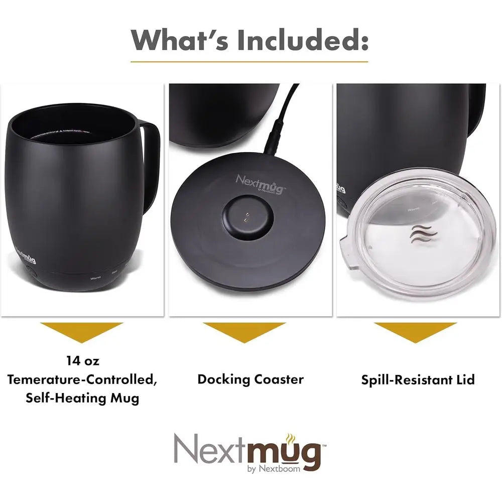 Self-Heating, Temperature-Controlled Coffee Mug - 14 oz, Black