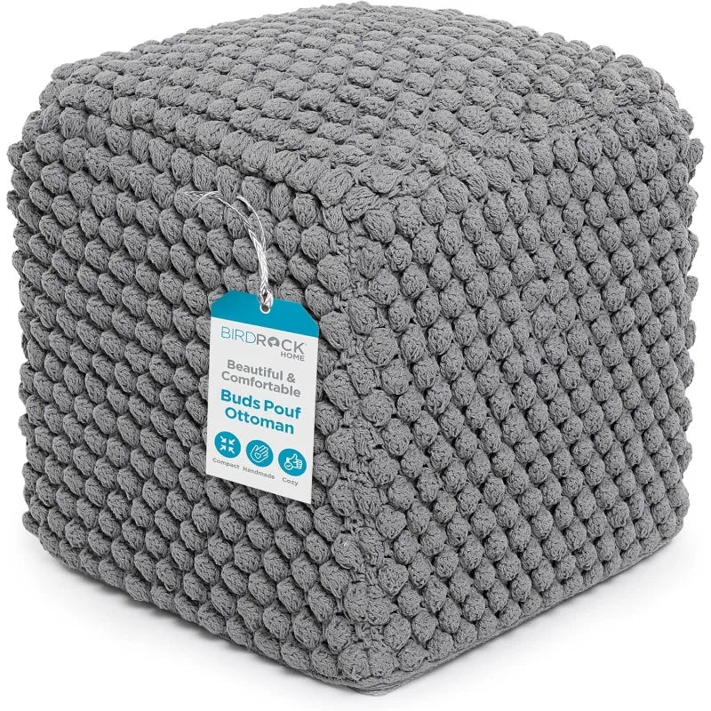 Pouf Ottoman - Knit Bean Bag  - Cotton Braided Cord