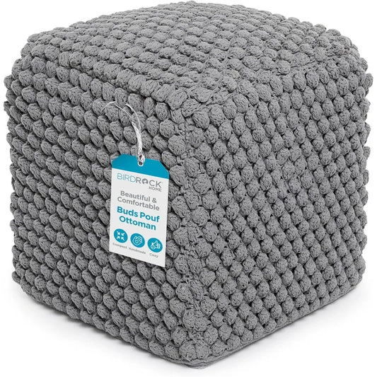 Pouf Ottoman - Knit Bean Bag  - Cotton Braided Cord