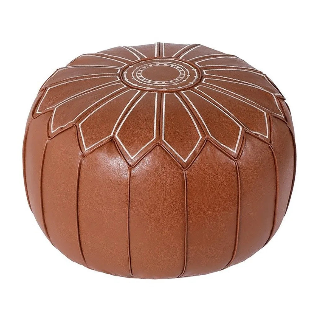PU Leather Fillable Ottoman Pouf Embroidered Pattern