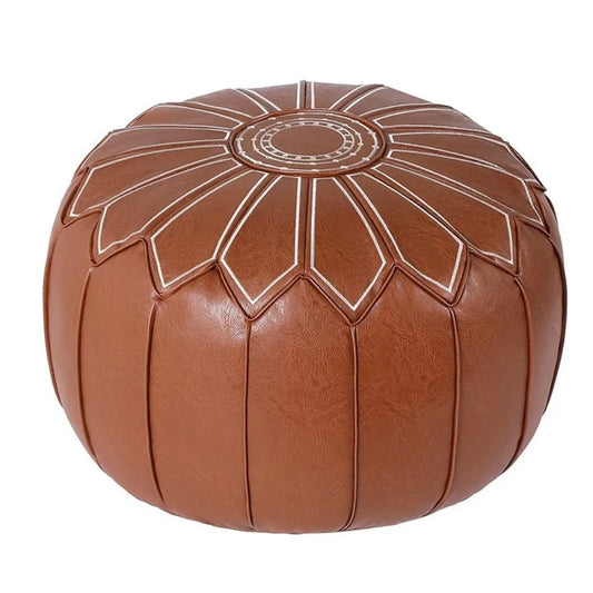 PU Leather Fillable Ottoman Pouf Embroidered Pattern