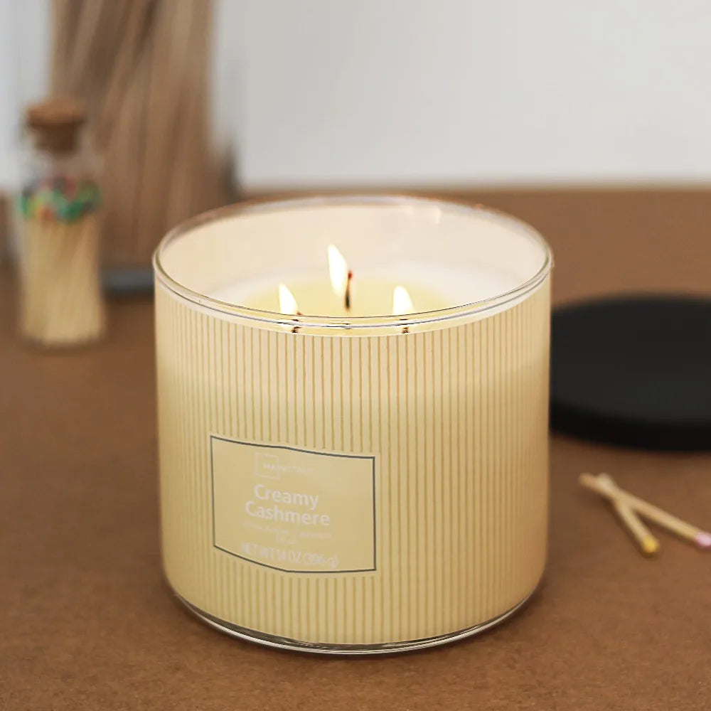 Textured Wrapped Candle in Creamy Cashmere Scent 14 Ounce