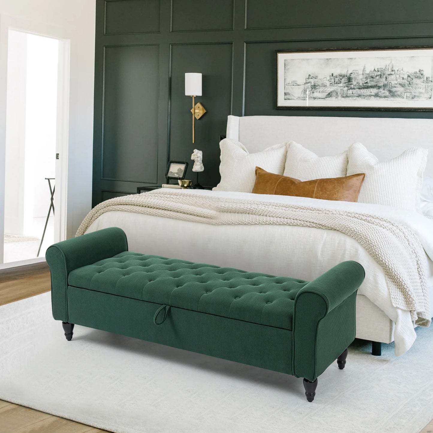 63’’ Storage Ottoman, Upholstered Tufted Storage Bench,