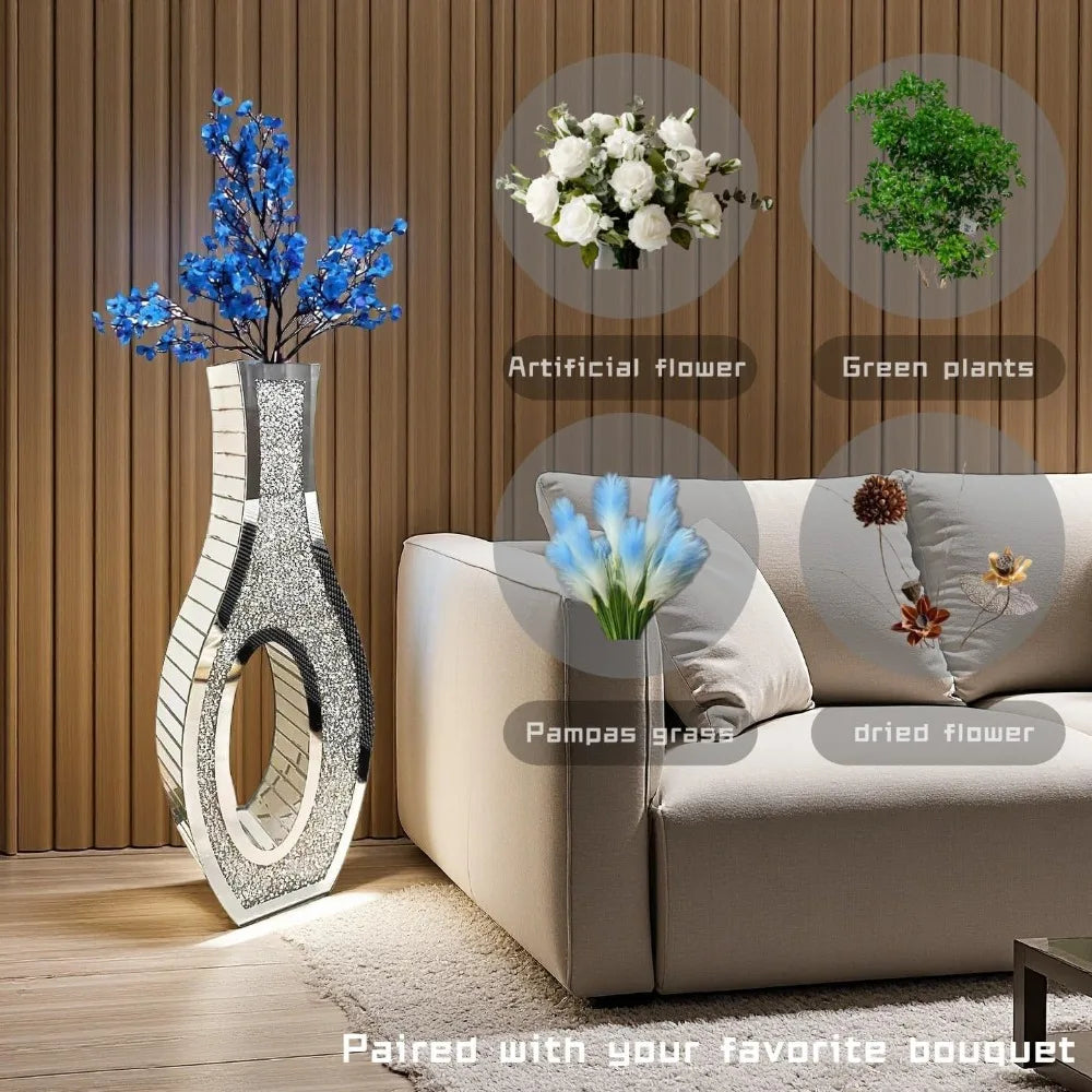 Pair of 30-Foot Tall Crushed Diamond Effect Floor Vases