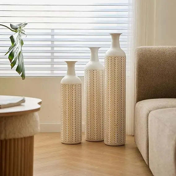 Set of 3 Metal Tall Vases, Large Gold Decorative Vases for Dried Flowers, Modern Living Room Home Decor