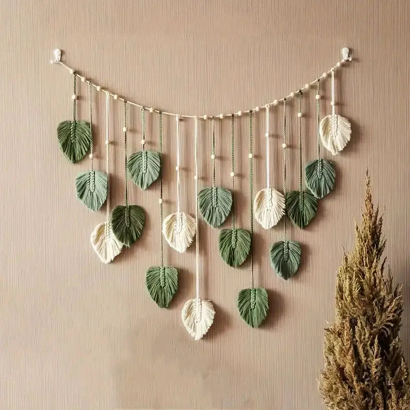 Macrame Tapestry Leaf Feather Wall Hanging