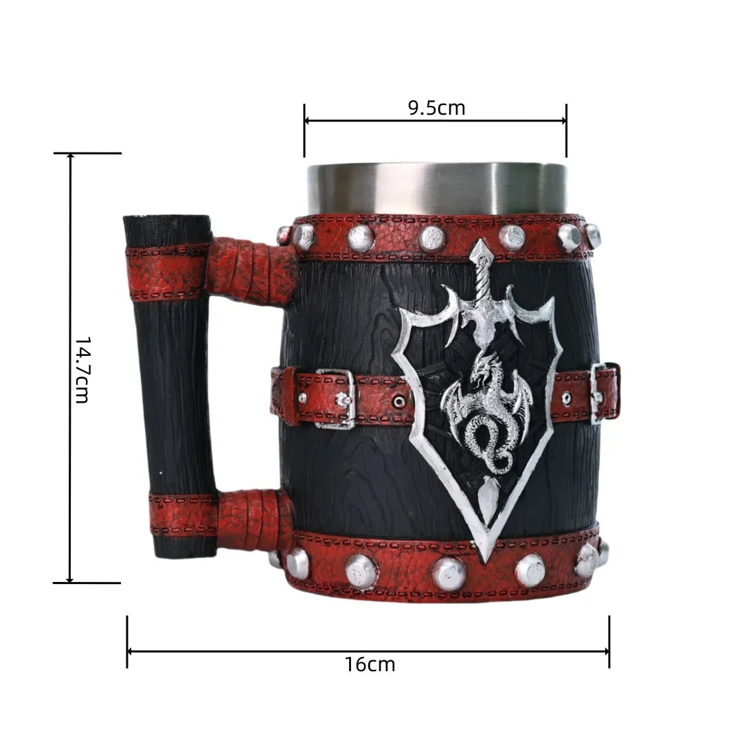 Viking Imitation Wood Resin Beer Mug -Handmade Stainless Steel Line