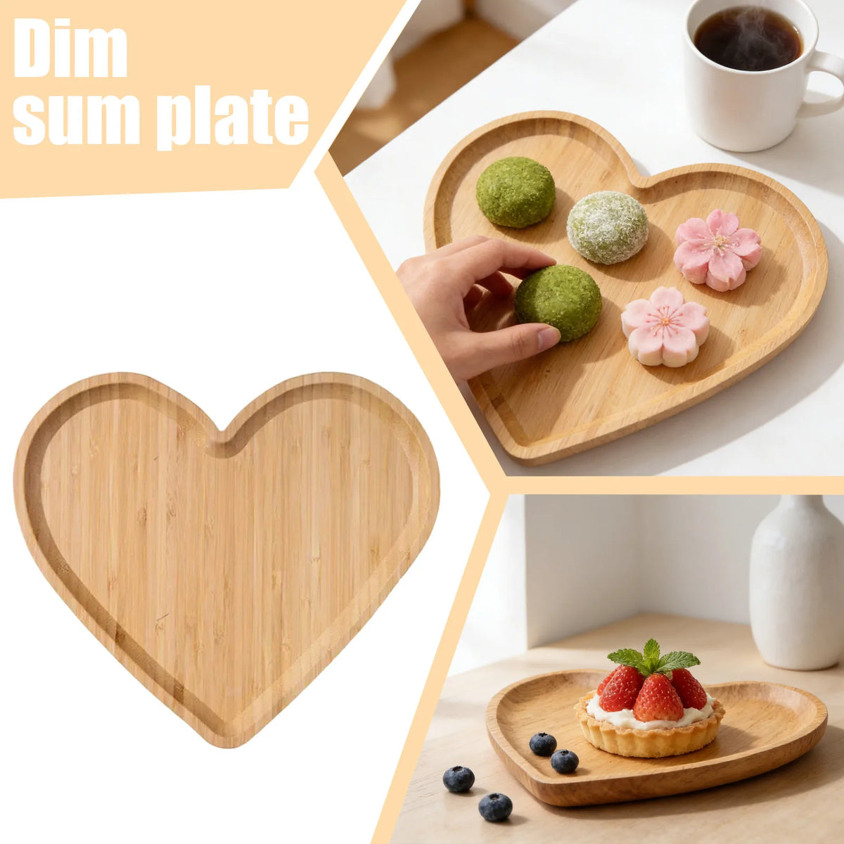 Wooden Heart-shaped Food Plates Snack Tray,  Charcuterie