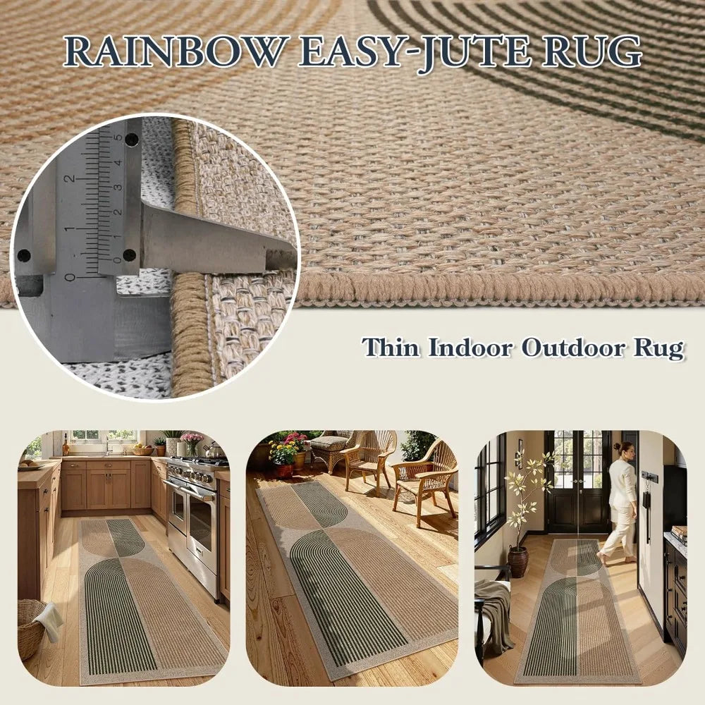 Modern Rainbow Easy Jute Rug, 2x8 Hallway Runner