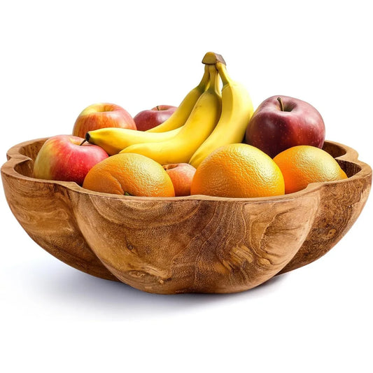 Large Teak Wood Serving Bowl for Kitchen, Salad, Bread