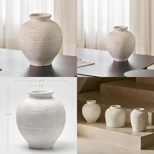 Large White Ceramic Zen Vase, 11 Tall Rustic Style