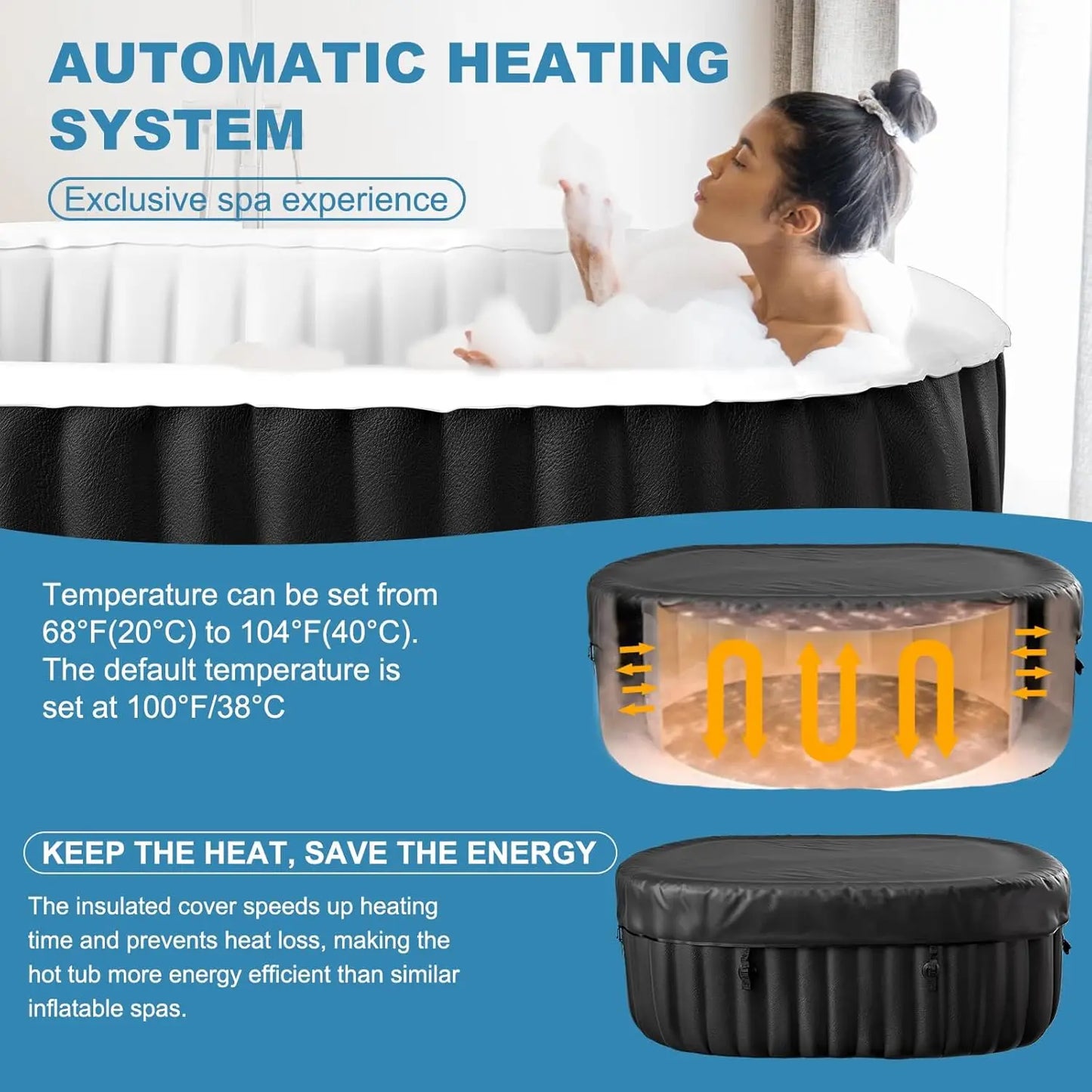 Inflatable Hot Tub - 2 Person, Portable Blow Up Spa 90 Soothing Bubble Air