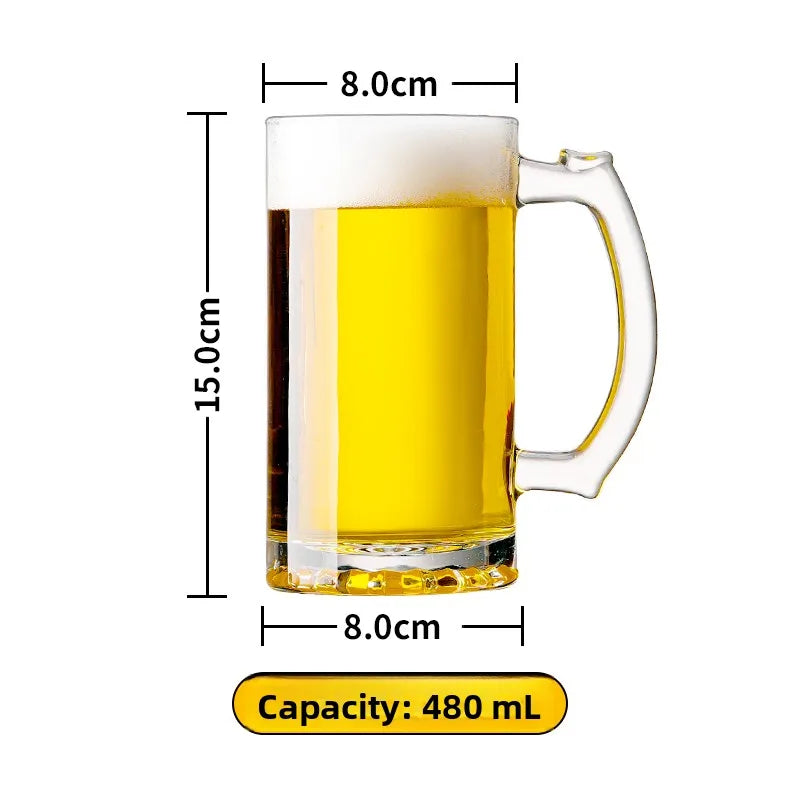 Large Capacity Beer Glass with Handle High End Glass Drinking Cup