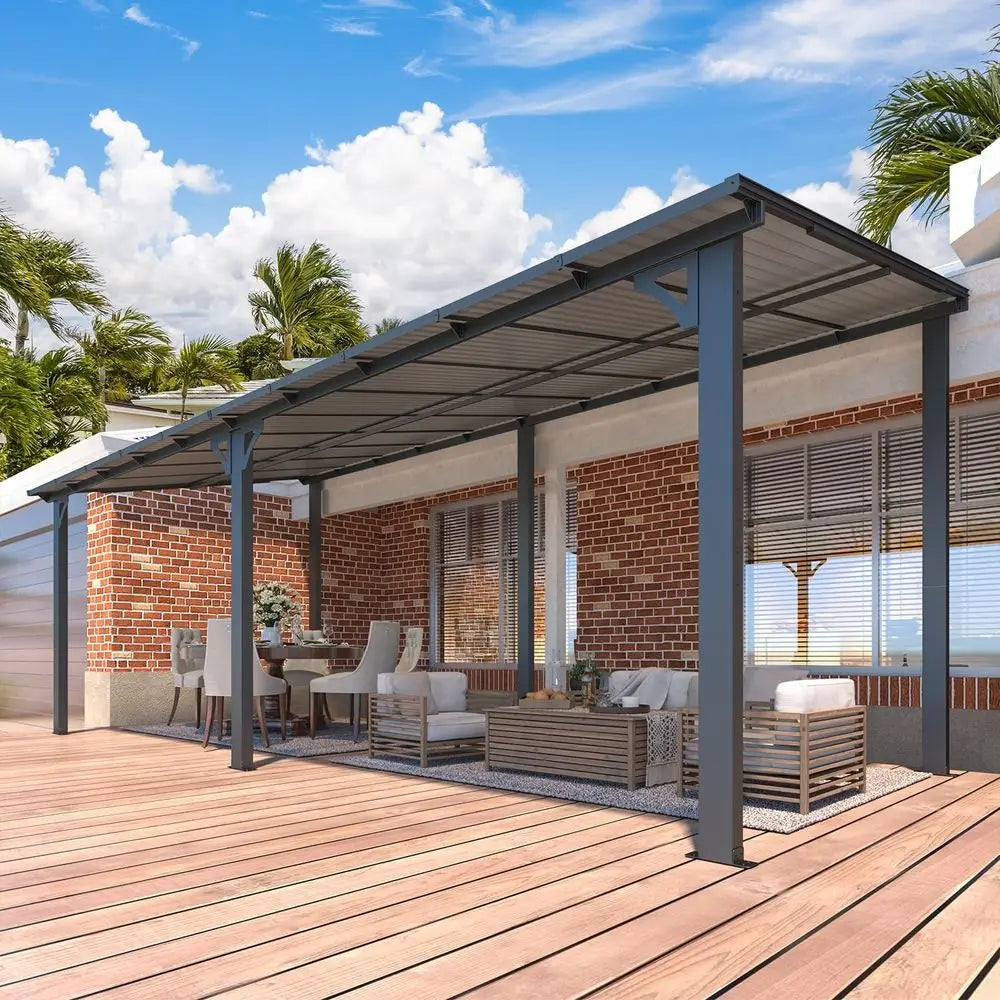 20' x 8' Outdoor Gazebo or Patio, 8x20 Large Wall-Mounted Hard Top
