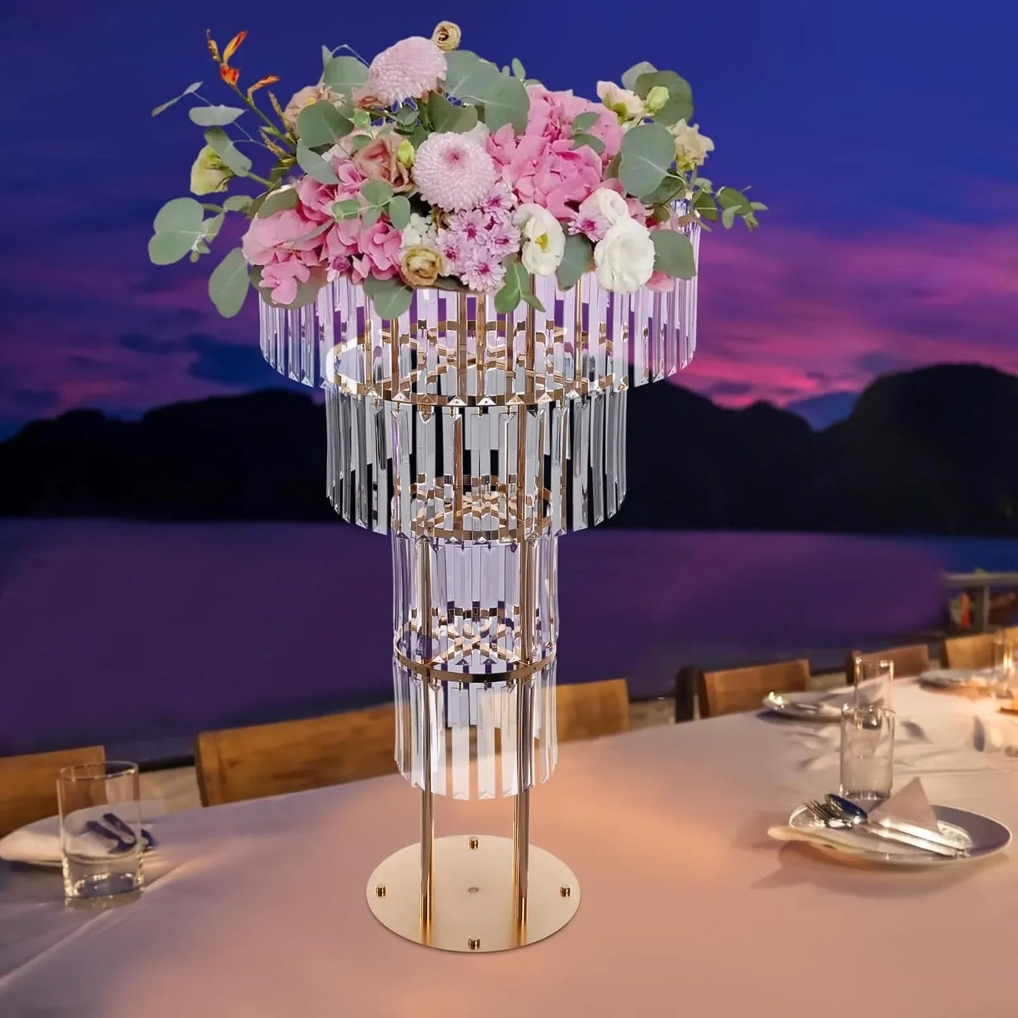 4 Tier Wedding Gold Crystal Flower Stand
