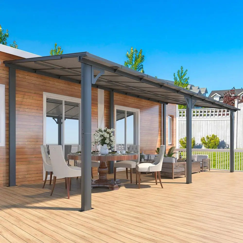 20' x 8' Outdoor Gazebo or Patio, 8x20 Large Wall-Mounted Hard Top