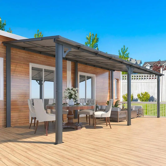 20' x 8' Outdoor Gazebo or Patio, 8x20 Large Wall-Mounted Hard Top