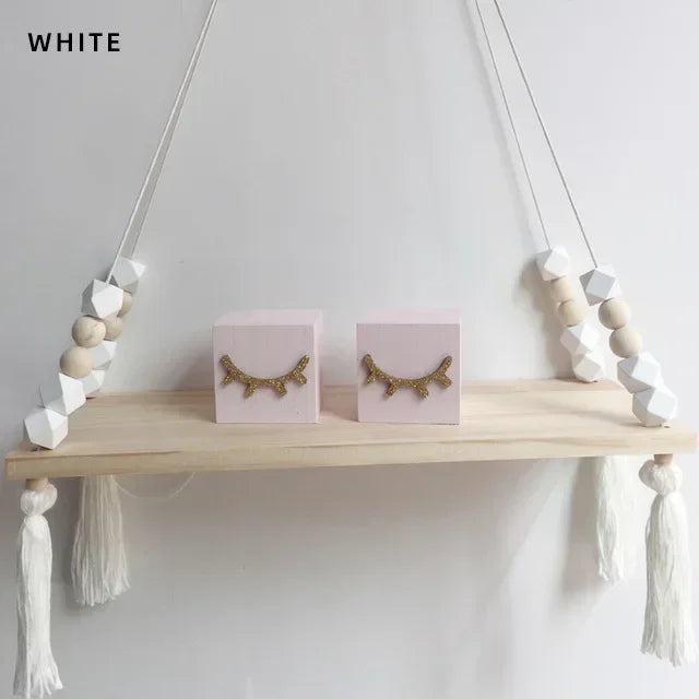 Nordic style colorful tassel wooden Wall Shelf Wall