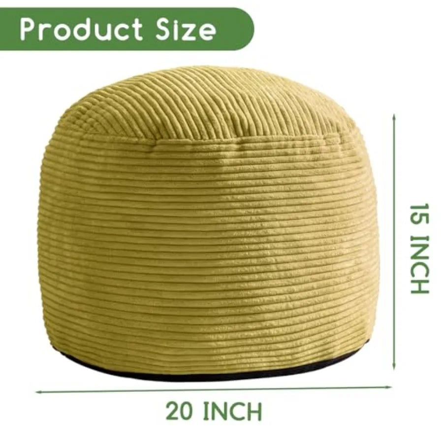 Round Stuffed Pouf Ottoman, Corduroy Poufs with Foam Chunk Filling,20 X 15 F