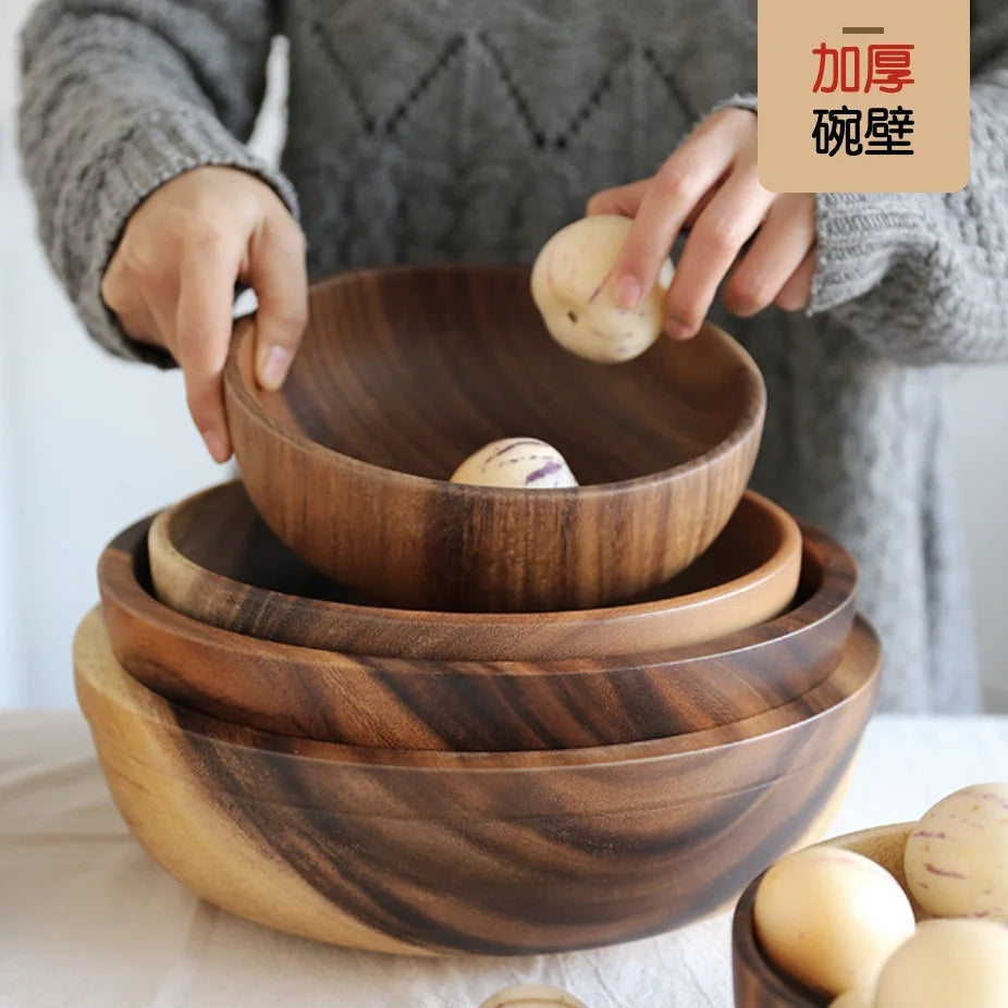 Natural Acacia Wooden Bowl Japanese Style Wood
