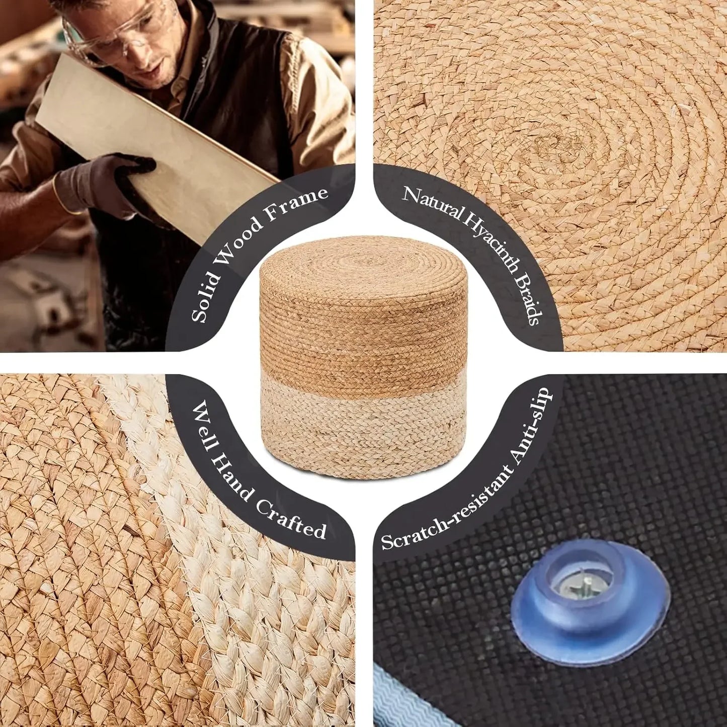 Round Pouf Ottoman Natural Seagrass Pouf Footrest