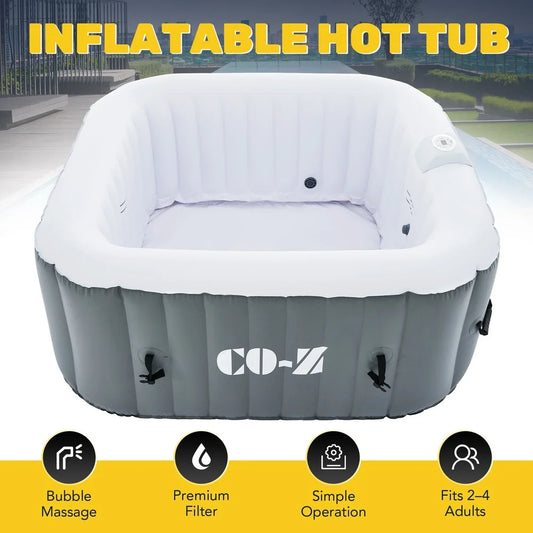 Portable Inflatable Hot Tub Square 5ft Pool 2-4 Adults