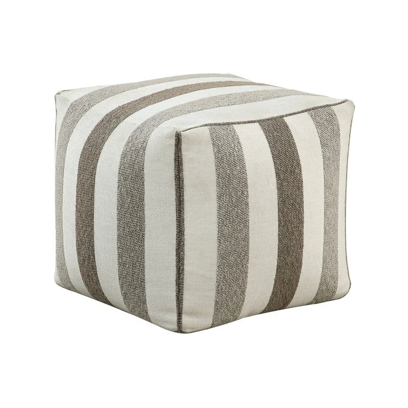 Modern Square Pouf with Multi-Color Jacquard Fabric,