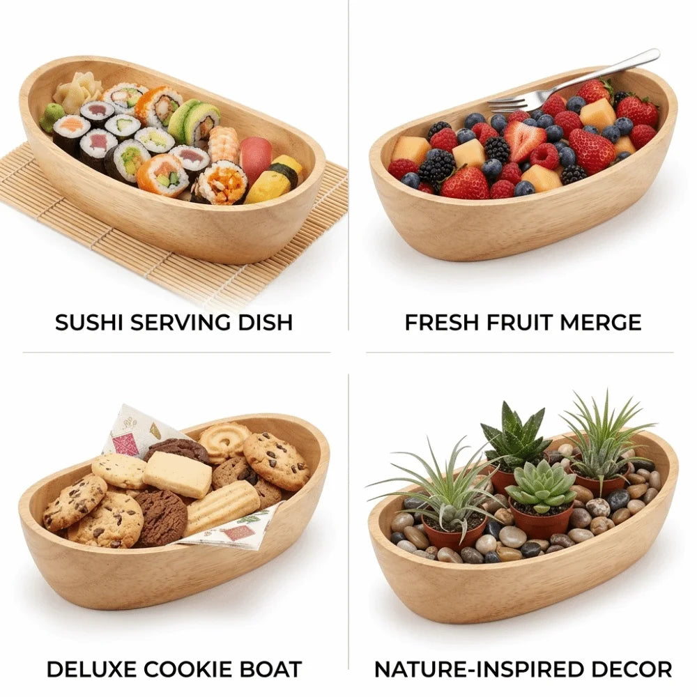 Portable Wooden Fruit Bowl Boat Smooth Large-capacity