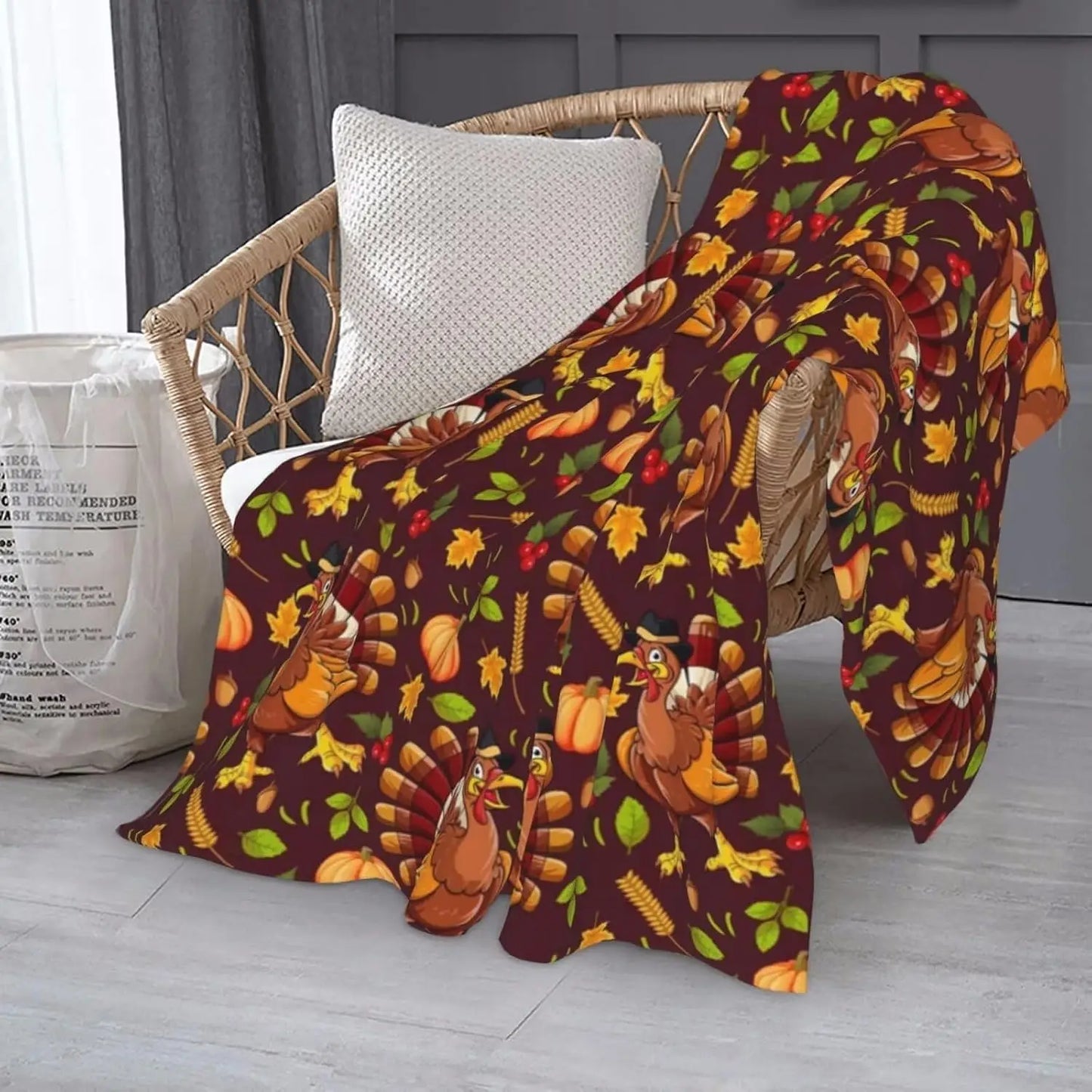 Fall Thanksgiving Pumpkin Throws Turkey Printed