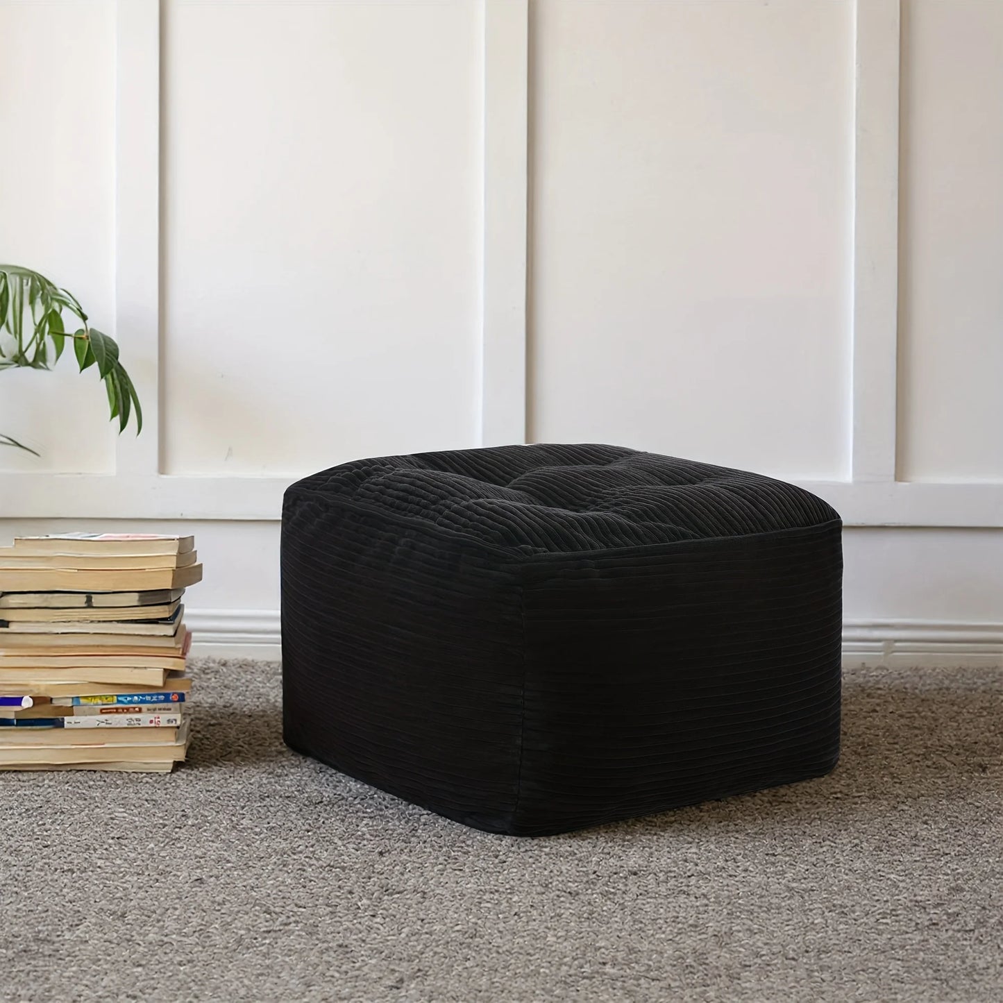 Soft And Cozy Square Pouf Ottoman, Corduroy Foam Stuffed Furniture