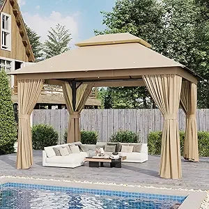 Outdoor Gazebo for Patio 10x12, Metal Frame Double Roofs,