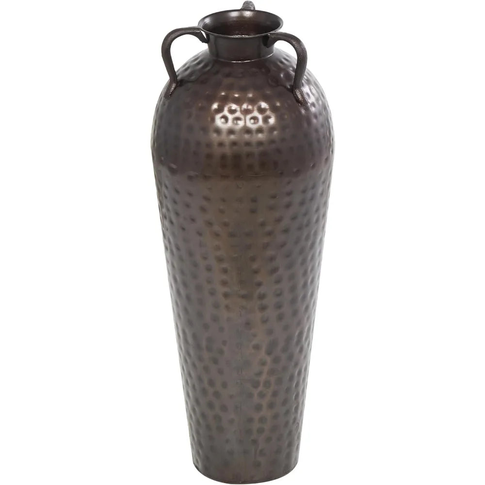 Tall Metal Floor Vase with Hammered Details, 10x10x28 Brown