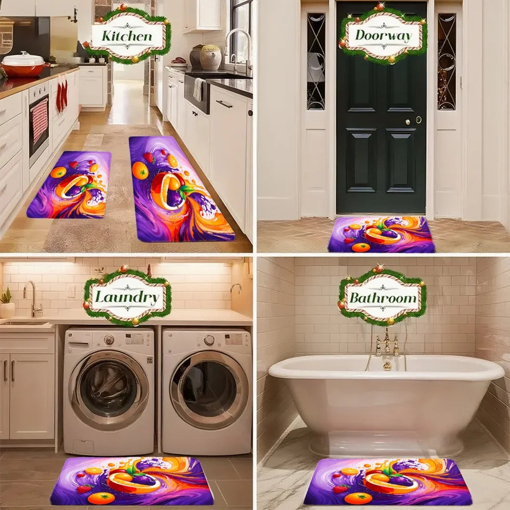 3PCS Mat Set,  Colorful Fruit Swirl Abstract Design